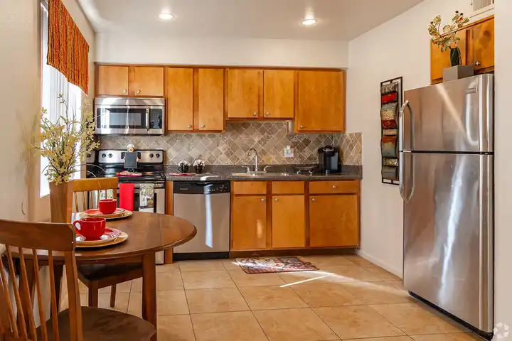 Apartment kitchen — representative home at Camelback Courtyard.
